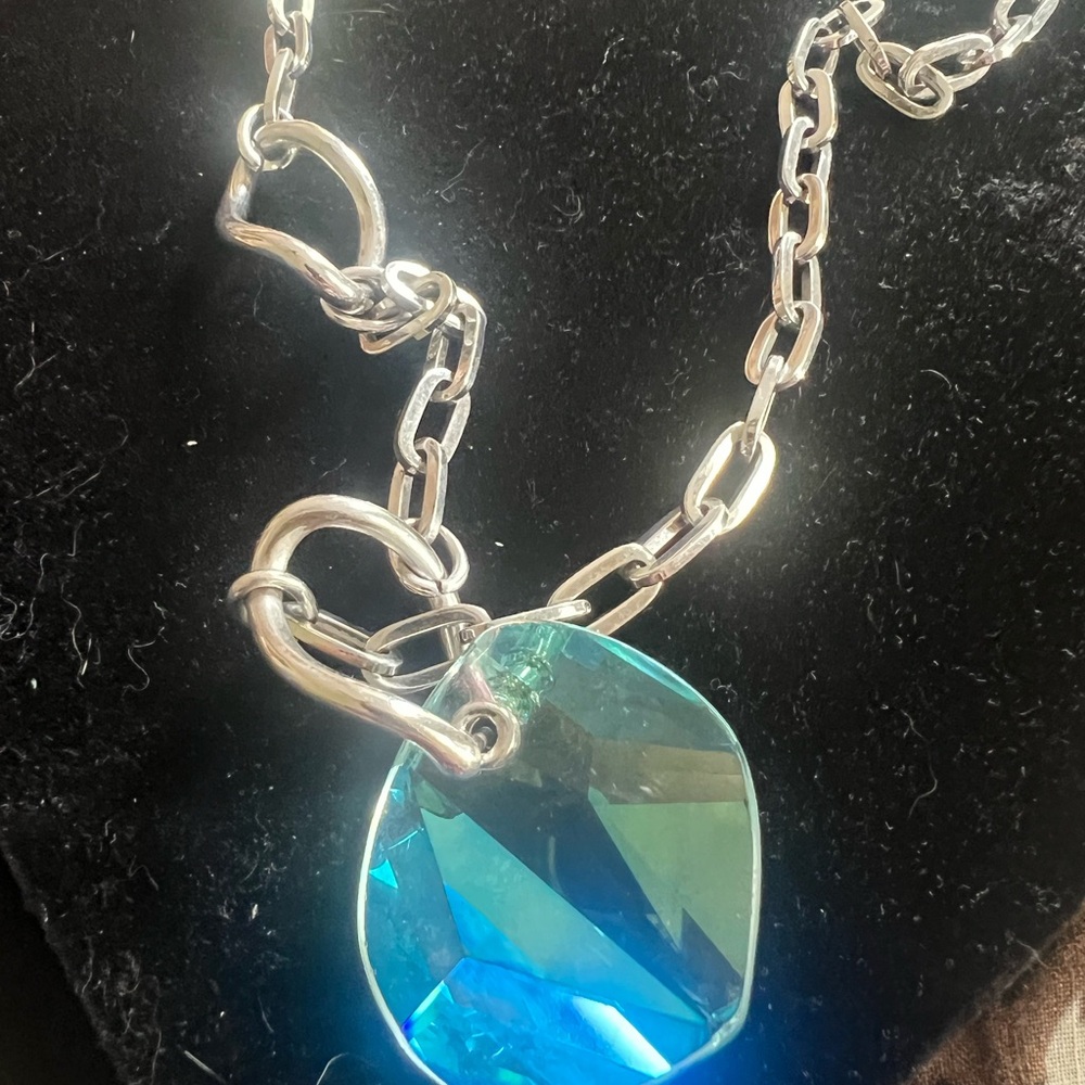 Swarovski Silver Blue Necklace with Iridescent Pendant